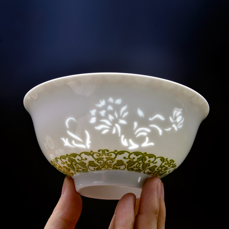 古鎮陶瓷 中式景德鎮陶瓷碗碟盤套裝家用釉中彩玲瓏瓷 花中嬌客30頭心心相印餐具