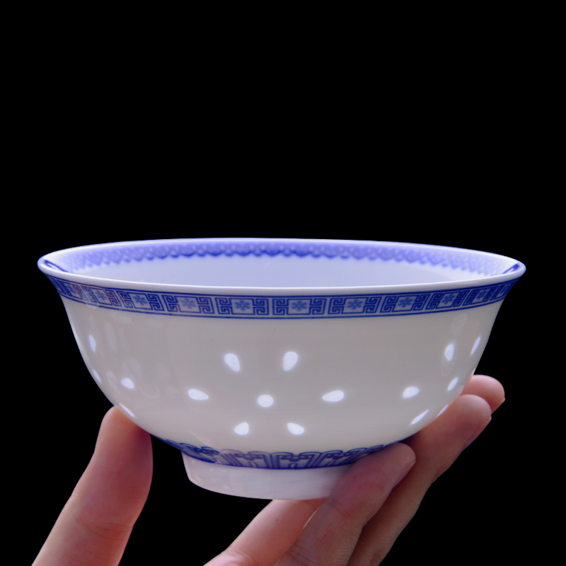 古鎮陶瓷 景德鎮中式釉中青花餐具家用碗碟盤套裝禮品陶瓷碗盤子 花開富貴 祥風時雨