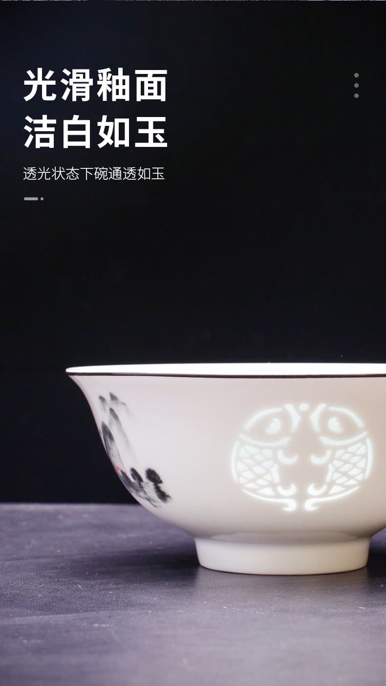 景德鎮水墨風玲瓏瓷家用碗盤陶瓷碗禮盒盤子中式碗碟盤餐具套裝
