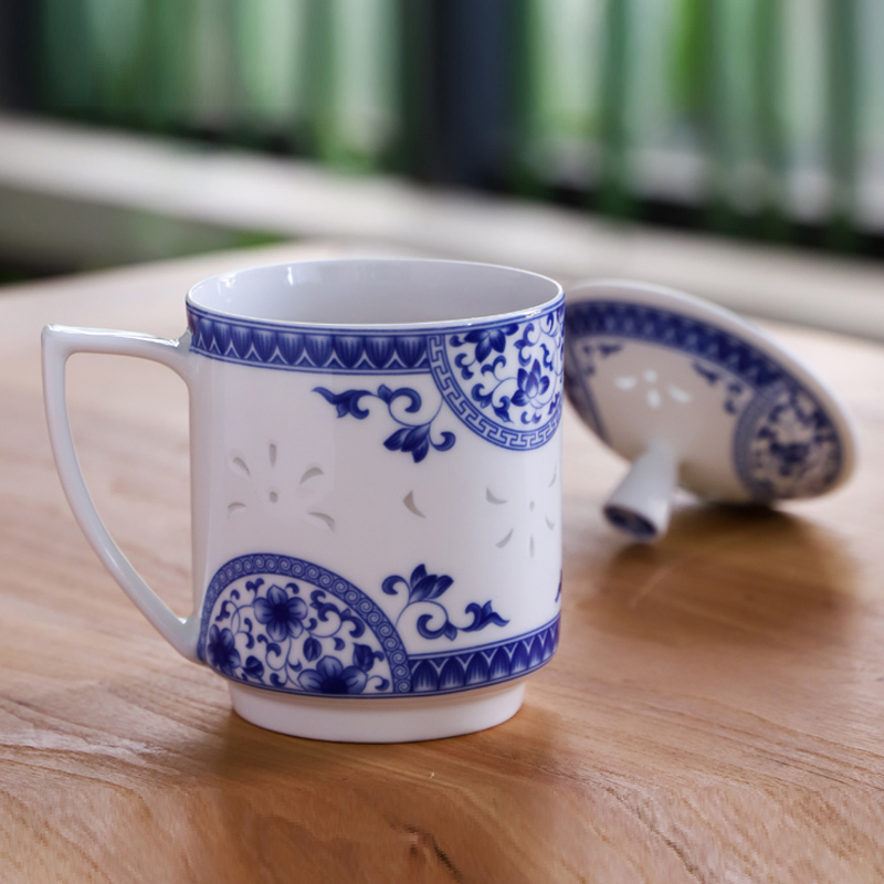 古鎮陶瓷骨瓷玲瓏瓷馬克杯帶蓋水杯創意簡約杯子個性清新水杯辦公對杯